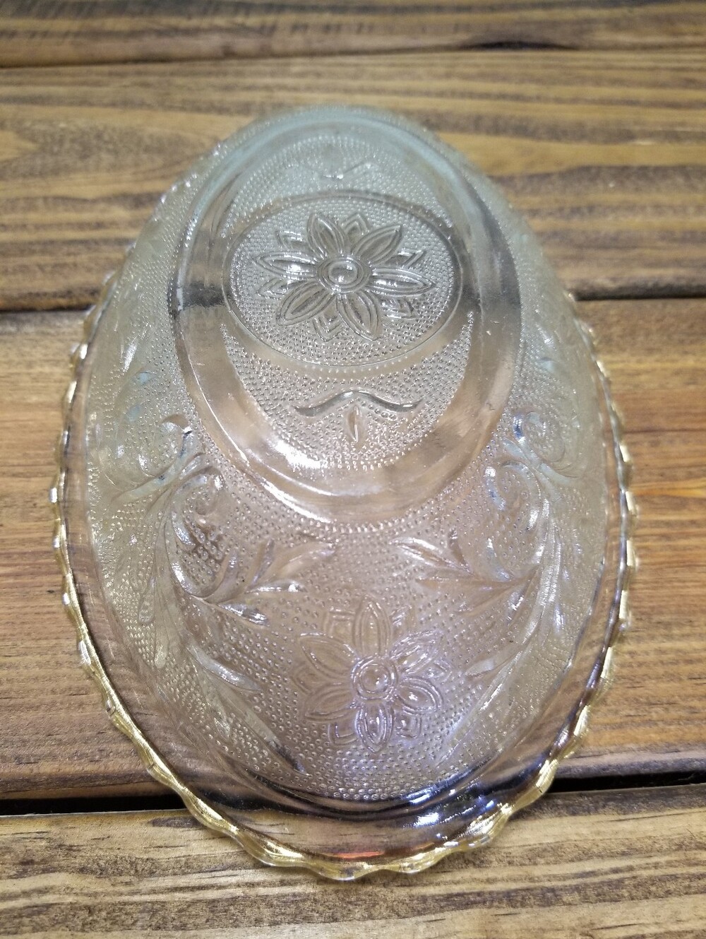 Vintage Indiana Glass Clear Oval Scalloped Bowl Gold Trim - Picture 4 of 5